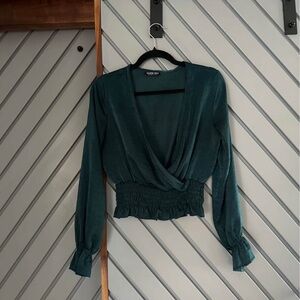Fashion Nova Teal Smocked Blouse